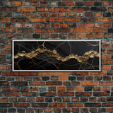 Black and Gold Marble Canvas Wall Art, Abstract Canvas Art, Panoramic Art, Large Wall Art, Marble Wall Decor, Large Canvas Art, Modern Art