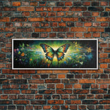 Panoramic Extra Wide Butterfly Wall Art Canvas Print, Framed Wall Art, Girl's Room Decor, Kid Room Art, Christmas Gift