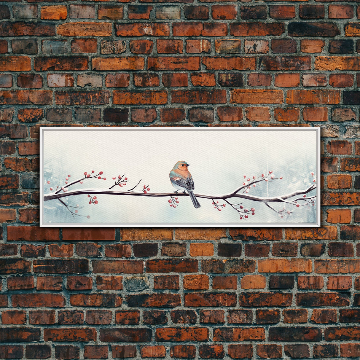 Panoramic Print Of a Bluebird On A Tree Branch, Framed Canvas Print, Winter Centerpiece, Autumn Decor, Fall Decor, Cute Wall Art