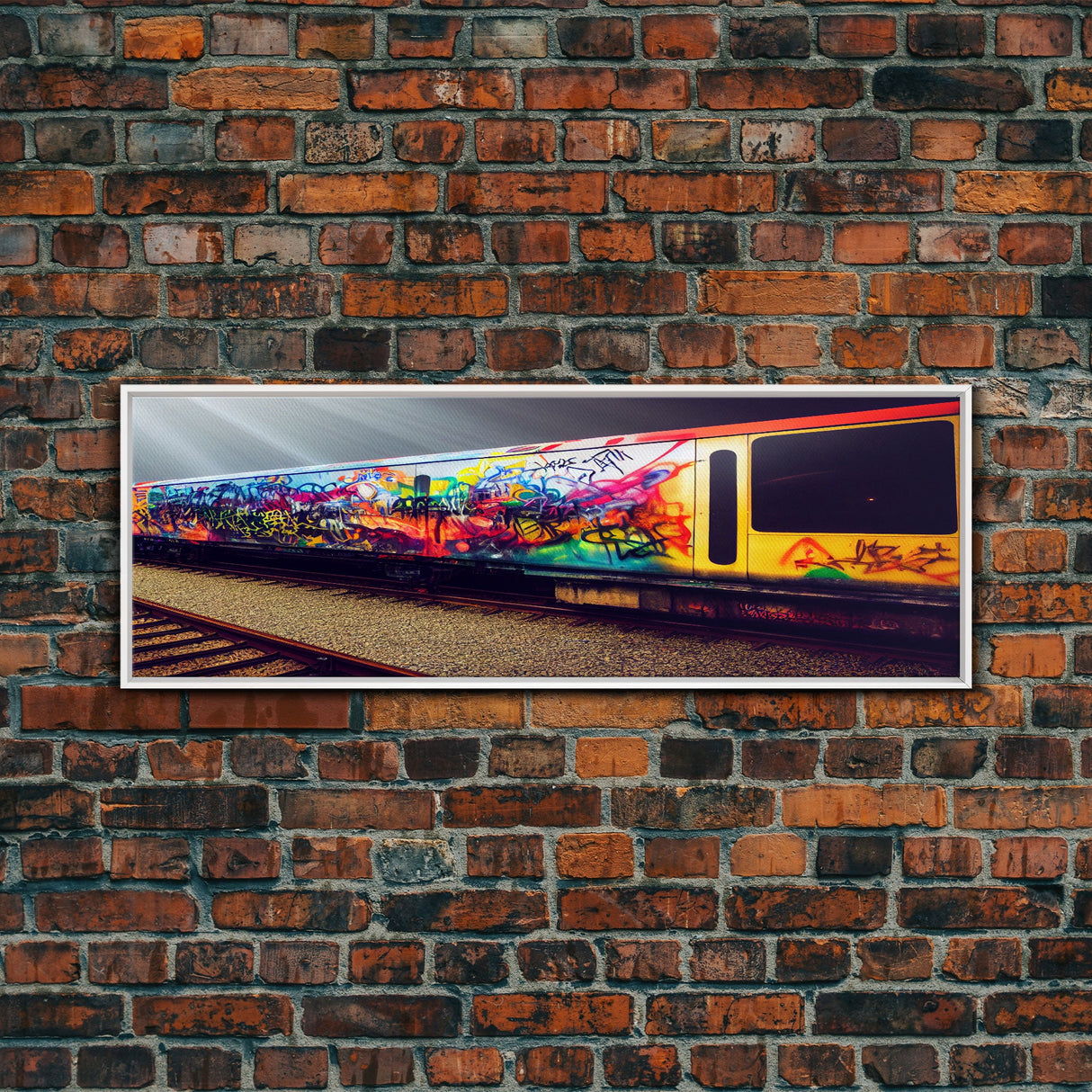 Train Box Car Graffiti Art, Extra Large Wall Art, Framed Panoramic Canvas Print, Framed Wall Decor