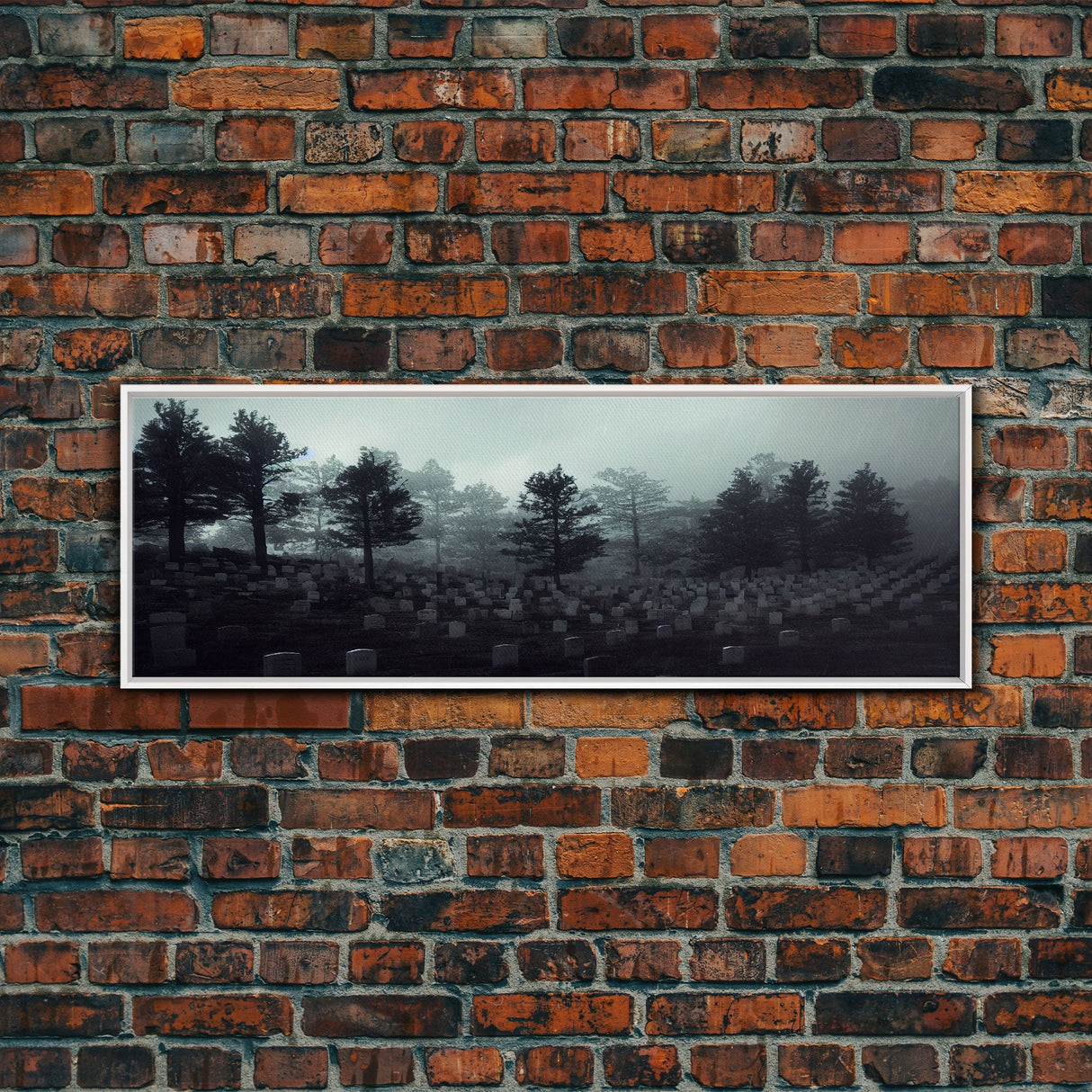 Haunted Cemetery Halloween Art, Extra Large Wall Art, Framed Panoramic Canvas Print, Framed Wall Decor