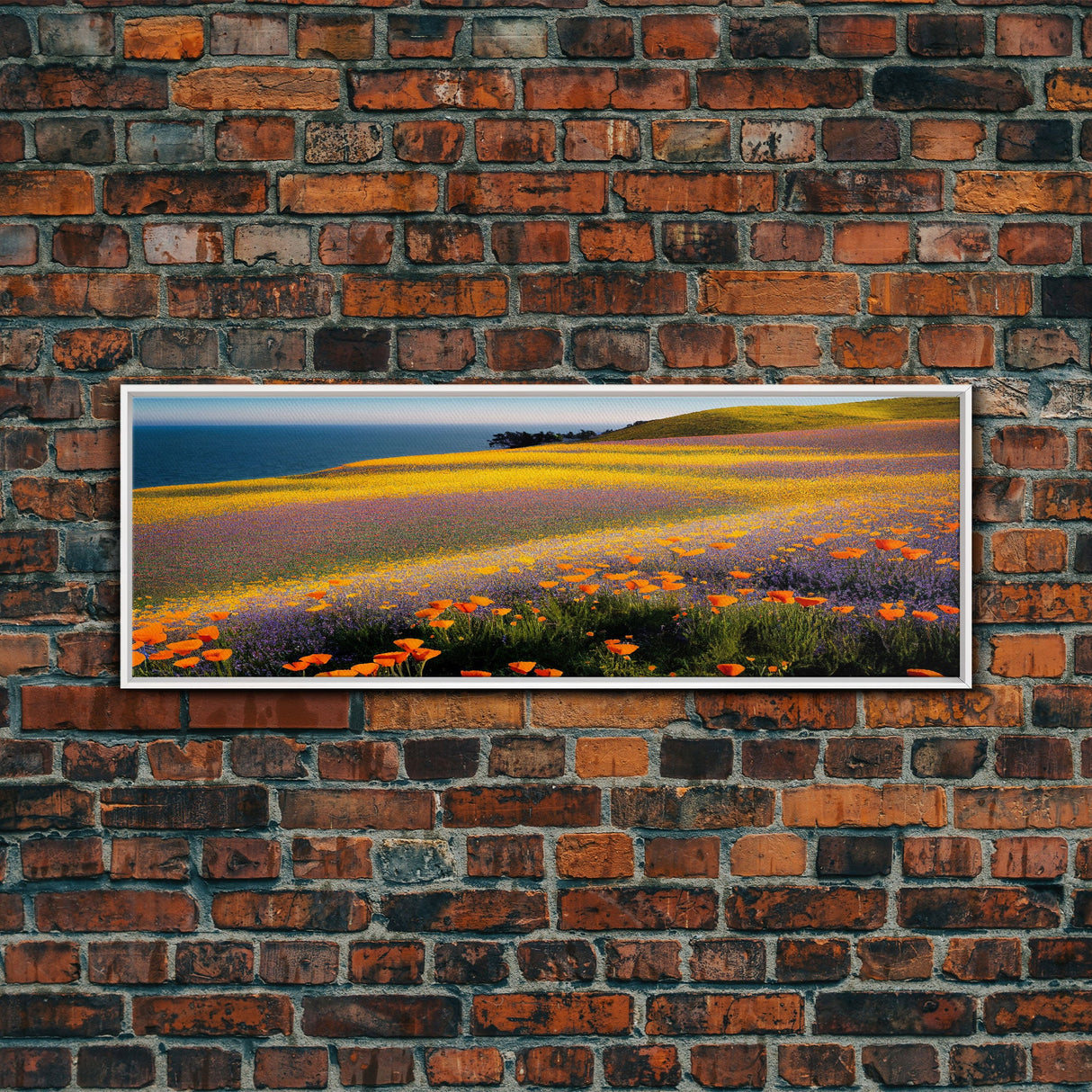 Orange and Purple Flowers in Bloom, Office Poster, Extra Large Wall Art, Framed Panoramic Canvas Print, Framed Wall Decor