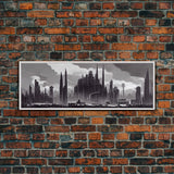 Dystopian Art Deco Style Architecture, Extra Large Wall Art, Framed Panoramic Canvas Print, Framed Wall Decor