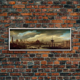 Steampunk Victorian Cityscape, Extra Large Wall Art, Framed Panoramic Canvas Print, Framed Wall Art