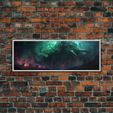 Rise Of Cthulhu Framed Canvas Print, Panoramic Call of Cthulhu H.P. Lovecraft Cosmic Horror Steampunk Gothic Darrk Art Wall Decor