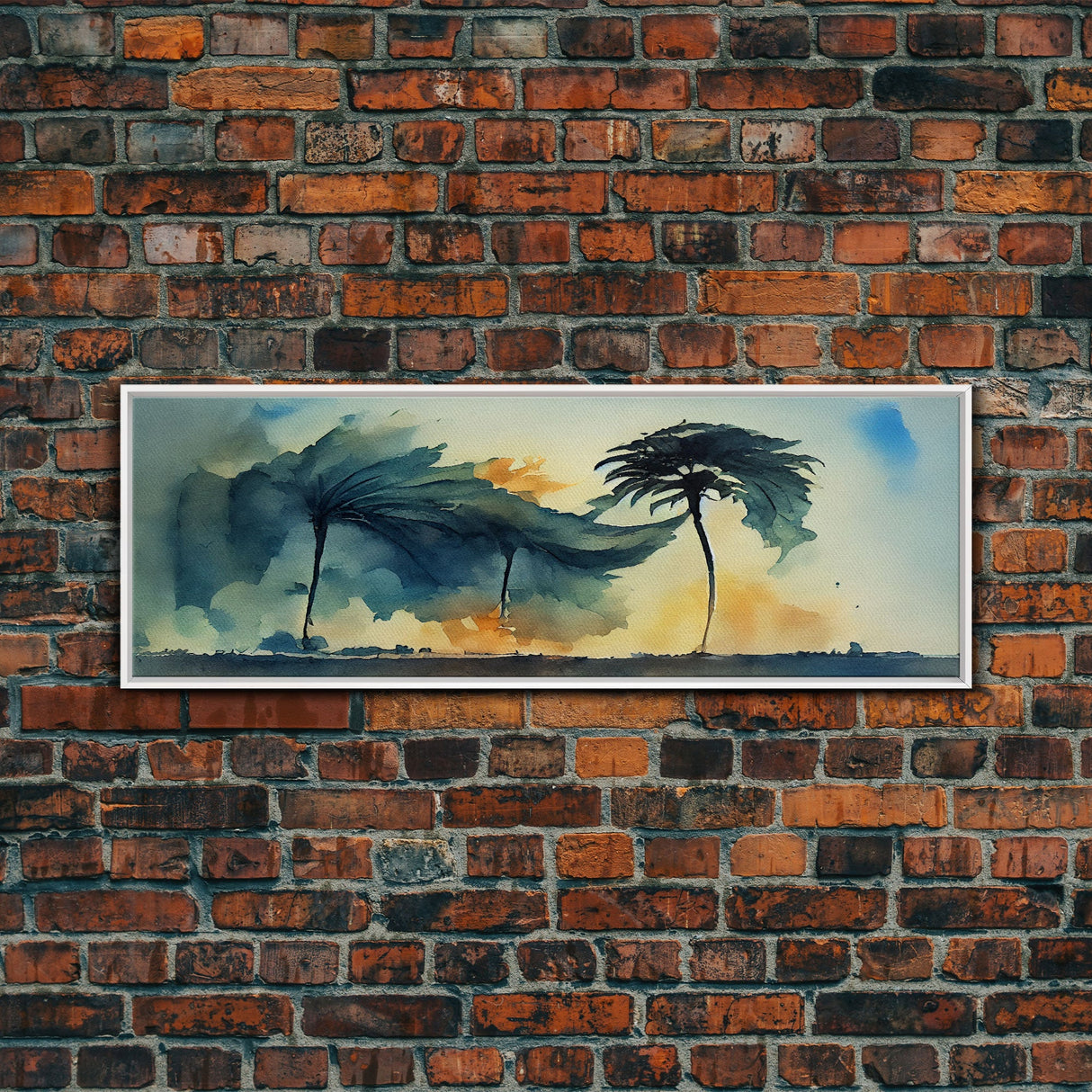 Palm Tree In A Hurricane, Extra Large Wall Art, Framed Panoramic Canvas Print, Framed Wall Art