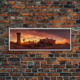 Wild West Abandoned Saloon, Extra Large Wall Art, Framed Panoramic Canvas Print, Framed Wall Art