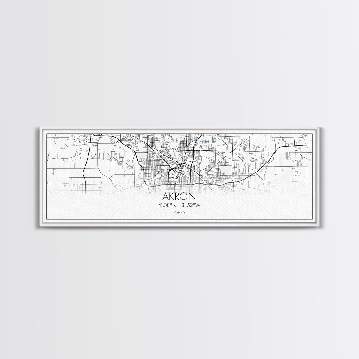 Panoramic Akron City Map, Ohio Art, Map Print, Minimalist Wall Art, Canvas Art, Housewarming Gift, Street Map Art, Closing Gift