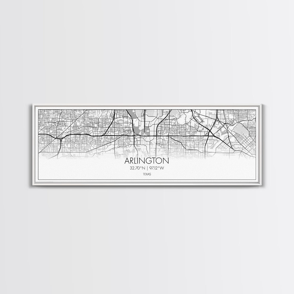 Panoramic Arlington City Map, Texas Art, Map Print, Minimalist Wall Art, Canvas Art, Housewarming Gift, Street Map Art, Closing Gift