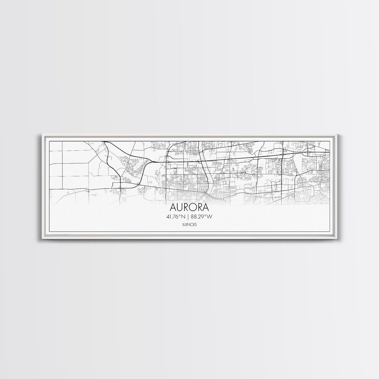 Panoramic Aurora City Map, Illinois Art, Map Print, Minimalist Wall Art, Canvas Art, Housewarming Gift, Street Map Art, Closing Gift