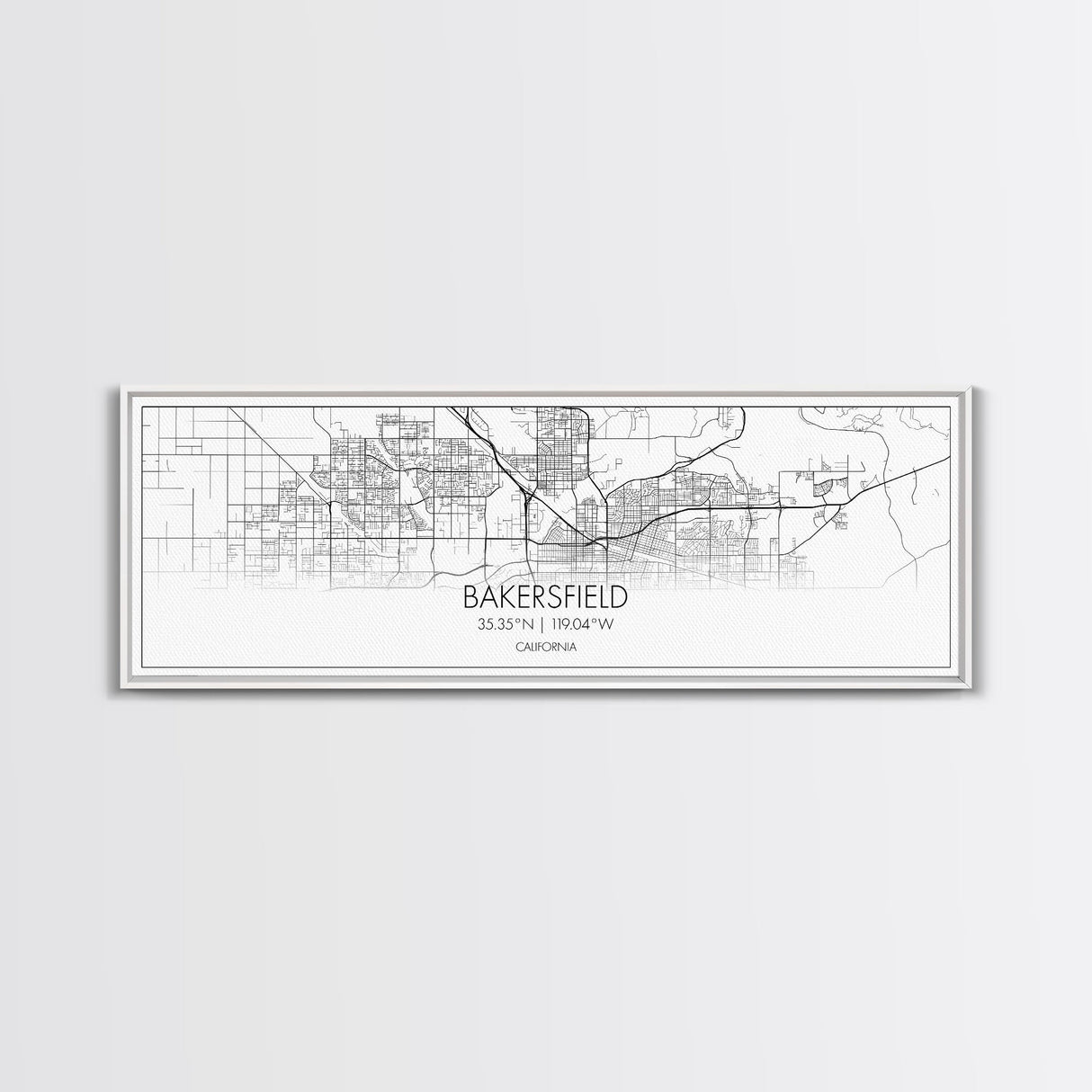 Panoramic Bakersfield City Map, California Art, Map Print, Minimalist Wall Art, Canvas Art, Housewarming Gift, Street Map Art, Closing Gift