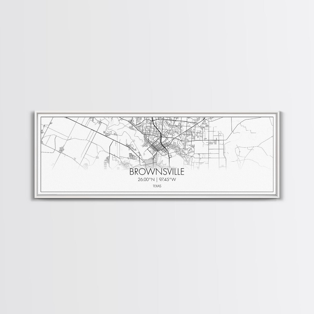 Panoramic Brownsville City Map, Texas Art, Map Print, Minimalist Wall Art, Canvas Art, Housewarming Gift, Street Map Art, Closing Gift