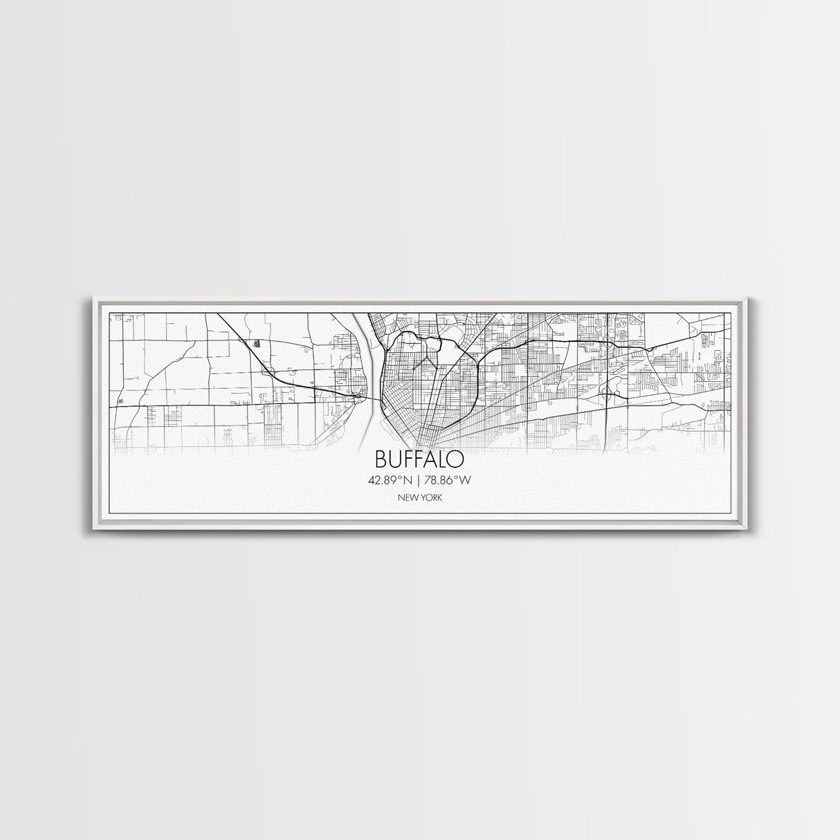 Panoramic Buffalo City Map, New York Art, Map Print, Minimalist Wall Art, Canvas Art, Housewarming Gift, Street Map Art, Closing Gift