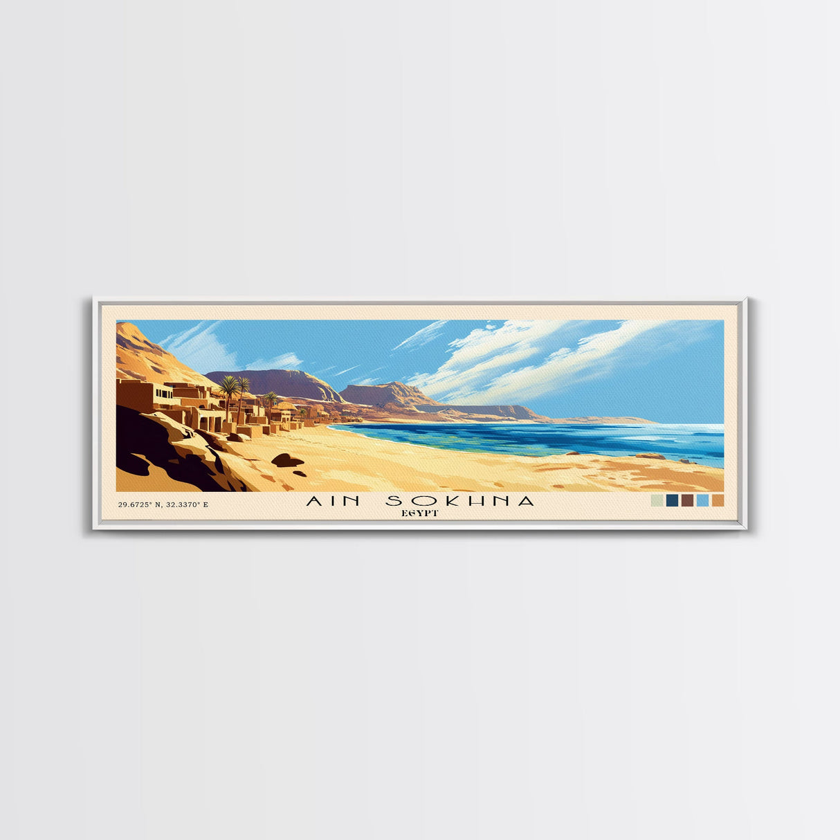 Ain Sokhna, Egypt Panoramic Print, Vacation Gift, Egypt Wall Art, Beach Painting, Beach Decor, Large Wall Art, Wood Frame Art