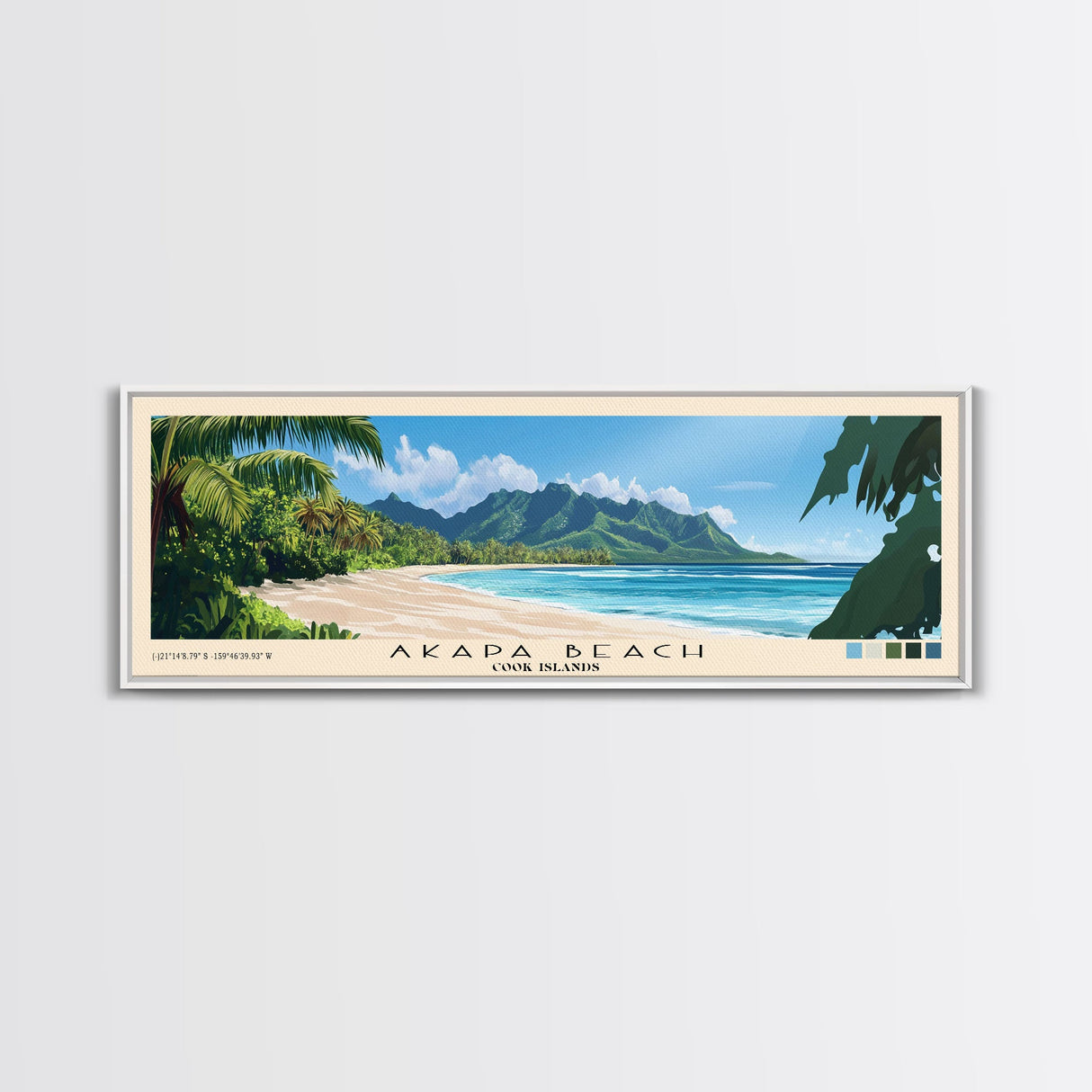 Akapa Beach, Cook Islands Panoramic Print, Vacation Gift, Cook Islands Wall Art, Beach Painting, Beach Decor, Beach Or Lakehouse Art