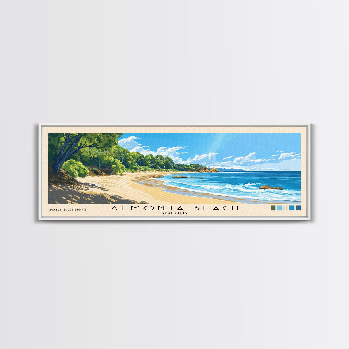 Almonta Beach, Australia Panoramic Beach Print, Vacation Gift, Australia Wall Art, Framed Canvas Print, Framed Beach Painting