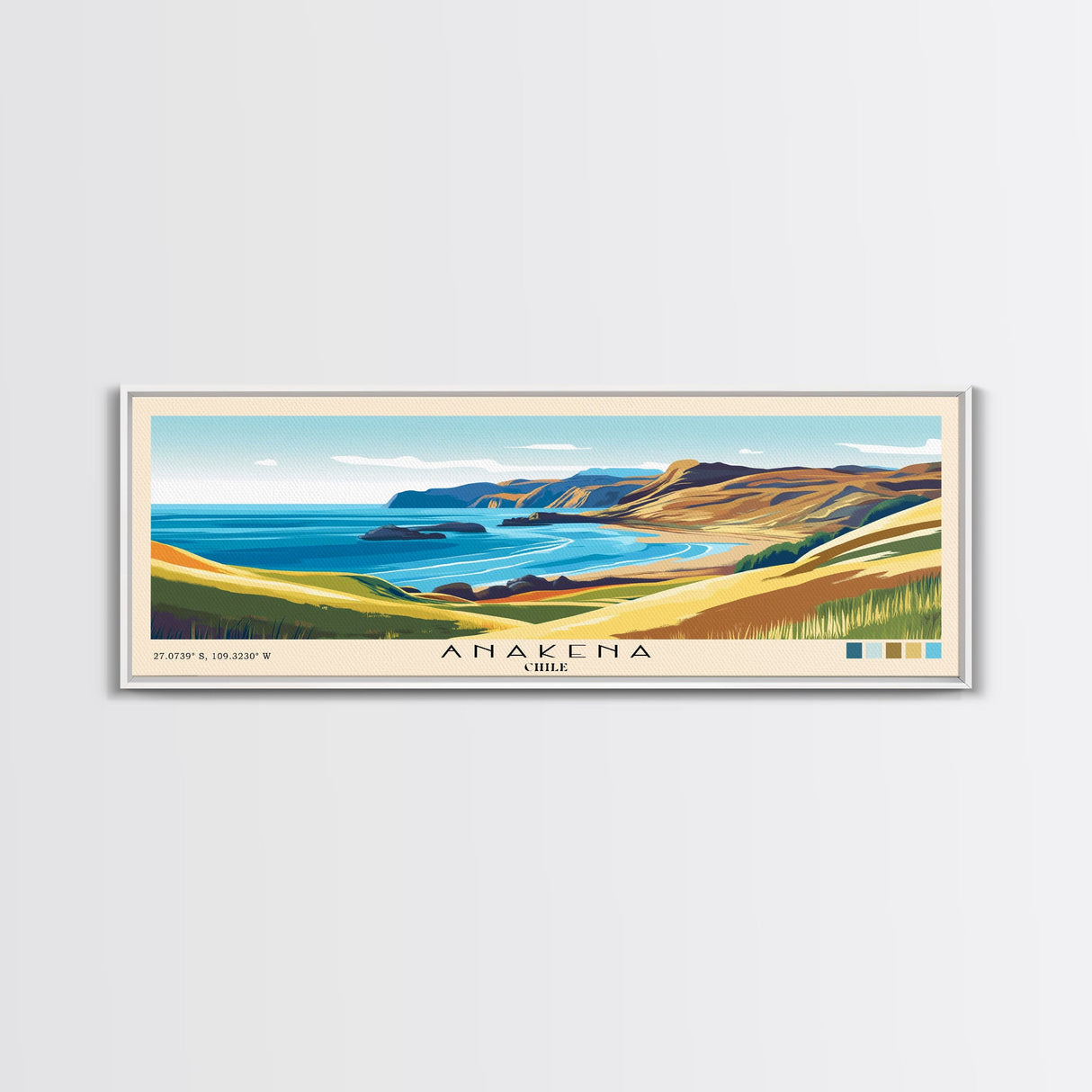 Anakena, Chile Panoramic Print, Vacation Gift, Chile Wall Art, Beach Painting, Beach Decor, Beach Or Lakehouse Art