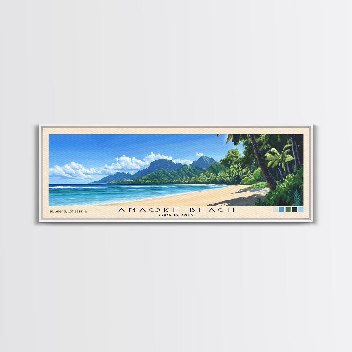 Anaoke Beach, Cook Islands Panoramic Beach Print, Vacation Gift, Cook Islands Wall Art, Beach Painting, Beach Decor, Beach Painting