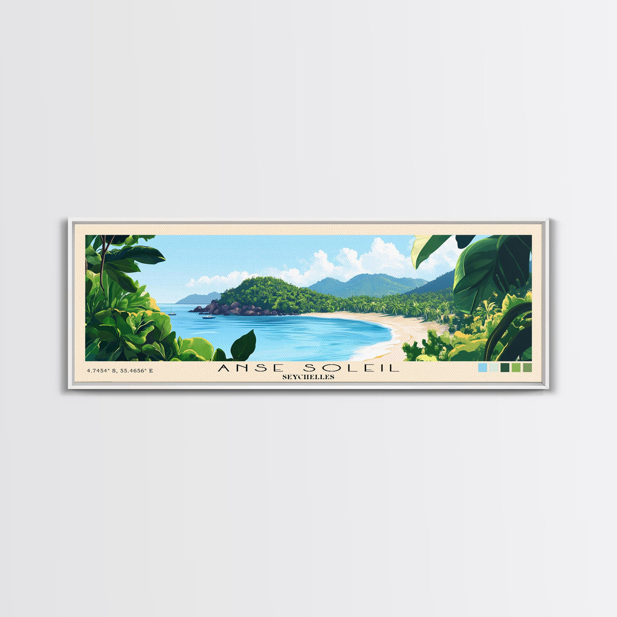 Anse Soleil, Seychelles Panoramic Beach Print, Vacation Gift, Seychelles Wall Art, Framed Canvas Print, Framed Beach Painting