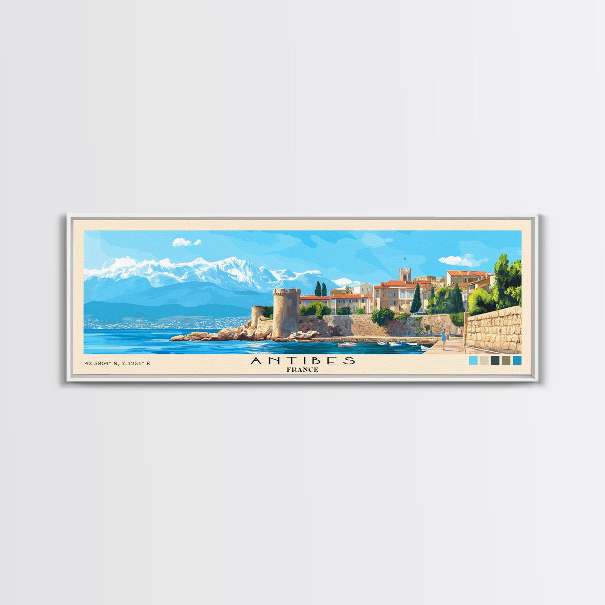 Antibes, France Panoramic Beach Print, Vacation Gift, France Wall Art, Beach Painting, Beach Decor, Beach Painting