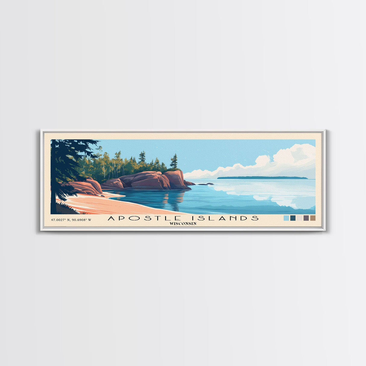 Apostle Islands, Wisconsin Panoramic Beach Print, Vacation Gift, Wisconsin Wall Art, Beach Painting, Beach Decor, Beach Painting