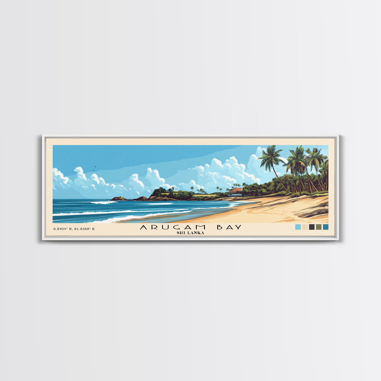 Arugam Bay, Sri Lanka Panoramic Beach Print, Vacation Gift, Sri Lanka Wall Art, Framed Canvas Print, Framed Beach Painting