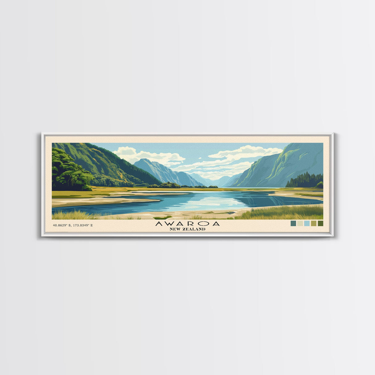 Awaroa, New Zealand Panoramic Beach Print, Vacation Gift, New Zealand Wall Art, Framed Canvas Print, Framed Beach Painting