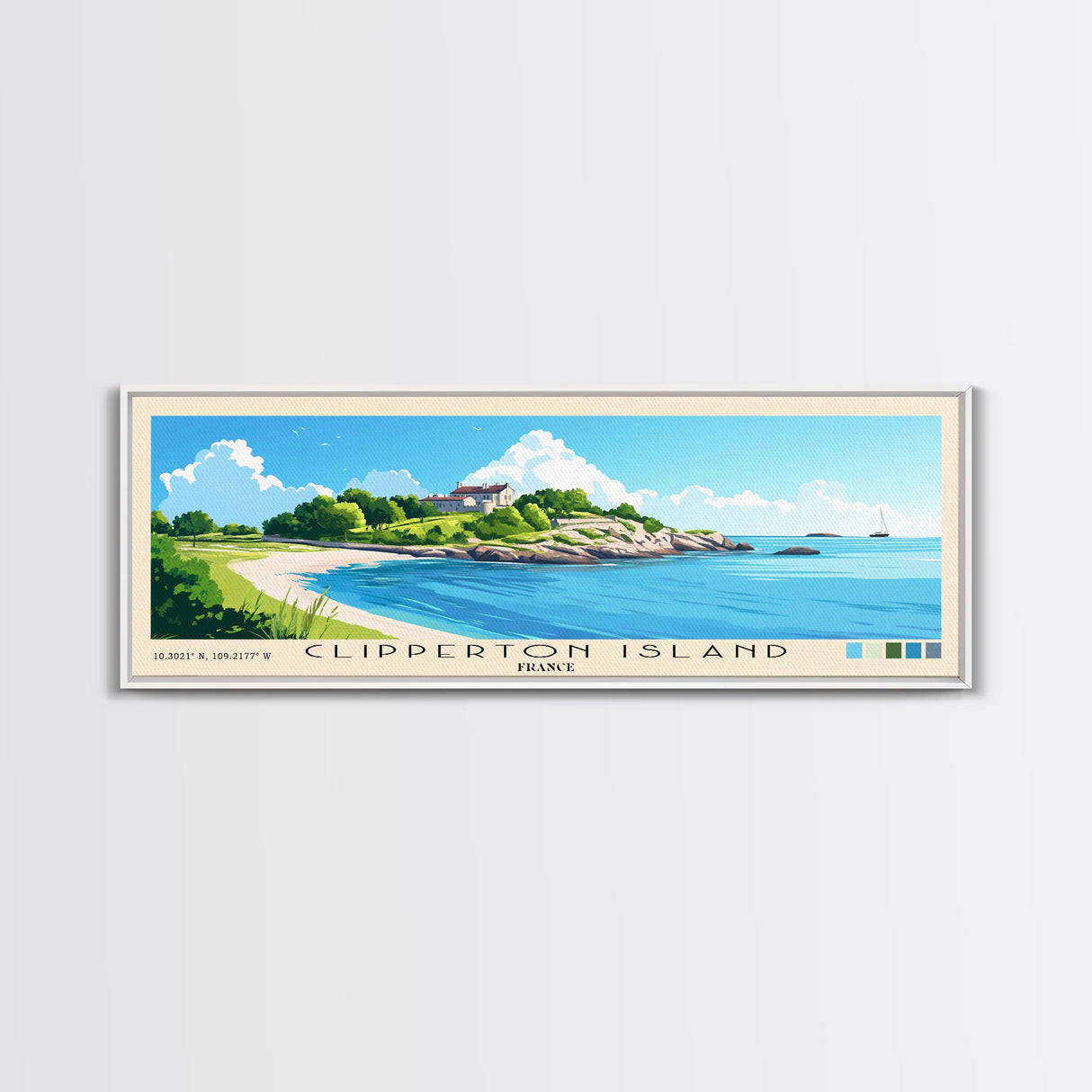 Clipperton Island, France Panoramic Print, Vacation Gift, France Wall Art, Beach Painting, Beach Decor, Large Wall Art, Wood Frame Art