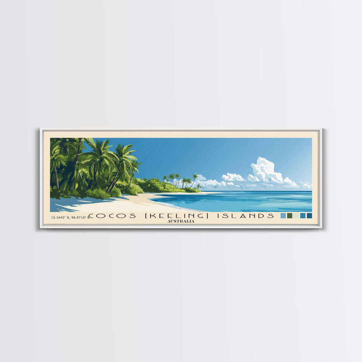 Cocos (Keeling) Islands, Australia Panoramic Beach Print, Vacation Gift, Australia Wall Art, Framed Canvas Print, Framed Beach Painting