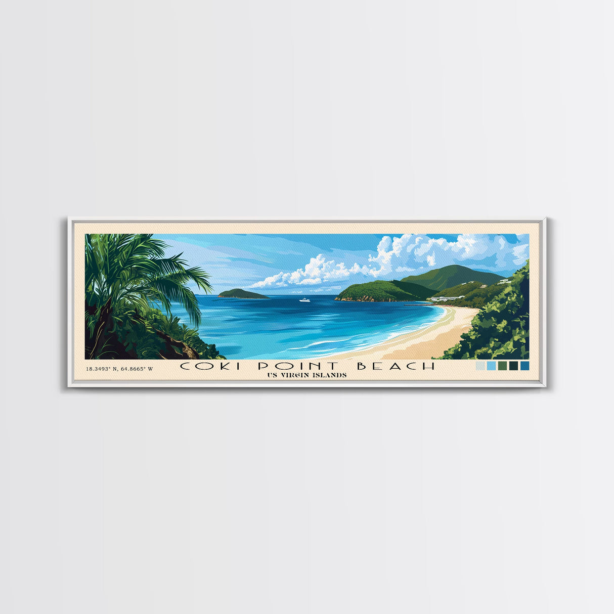 Coki Point Beach, US Virgin islands Panoramic Print, Vacation Gift, US Virgin islands Wall Art, Beach Painting, Beach Decor, Large Wall Art, Wood Frame Art