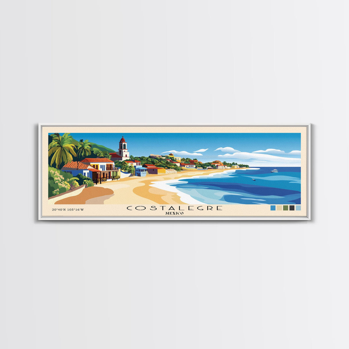 Costalegre, Mexico Panoramic Print, Vacation Gift, Mexico Wall Art, Beach Painting, Beach Decor, Beach Or Lakehouse Art