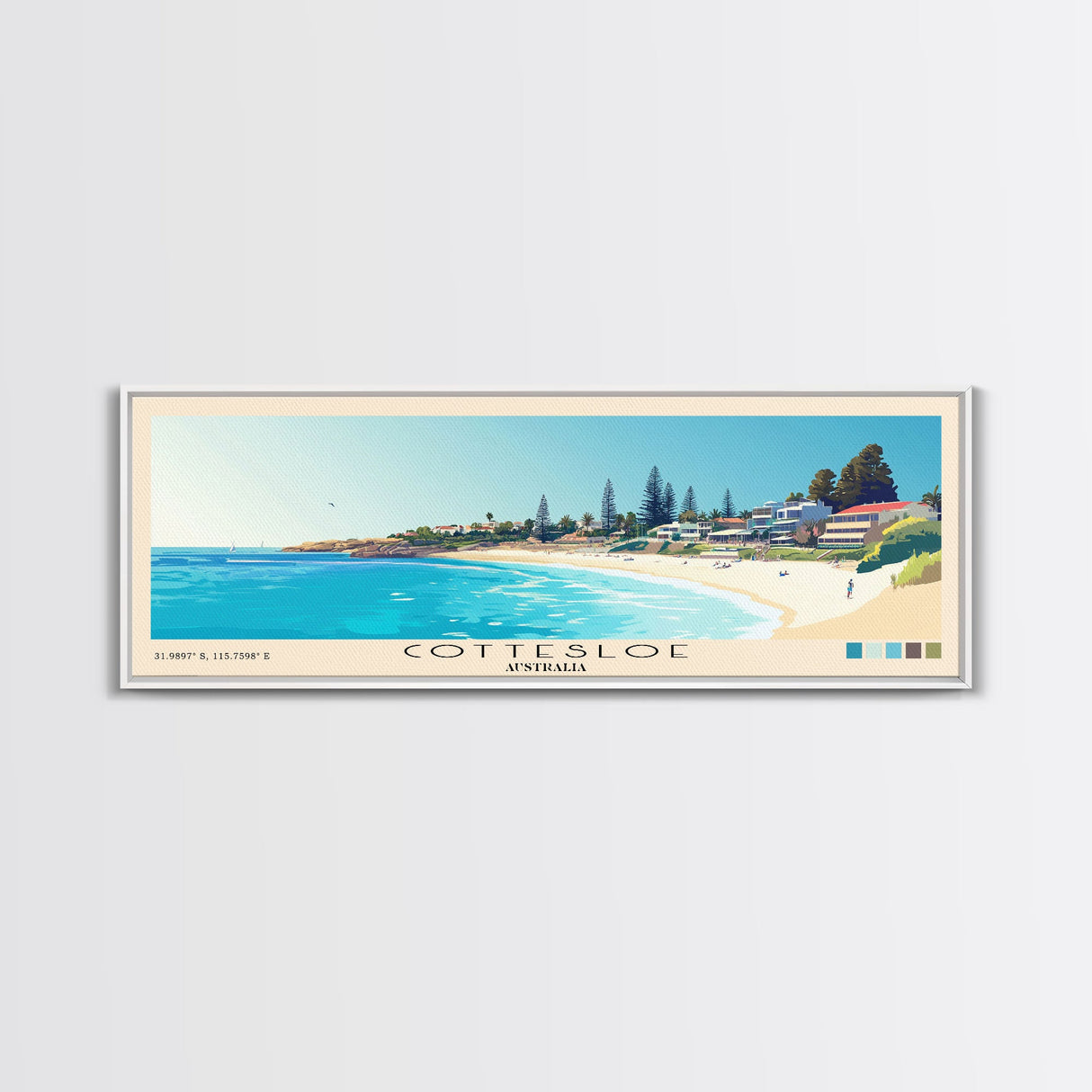 Cottesloe, Australia Panoramic Print, Vacation Gift, Australia Wall Art, Beach Painting, Beach Decor, Large Wall Art, Wood Frame Art