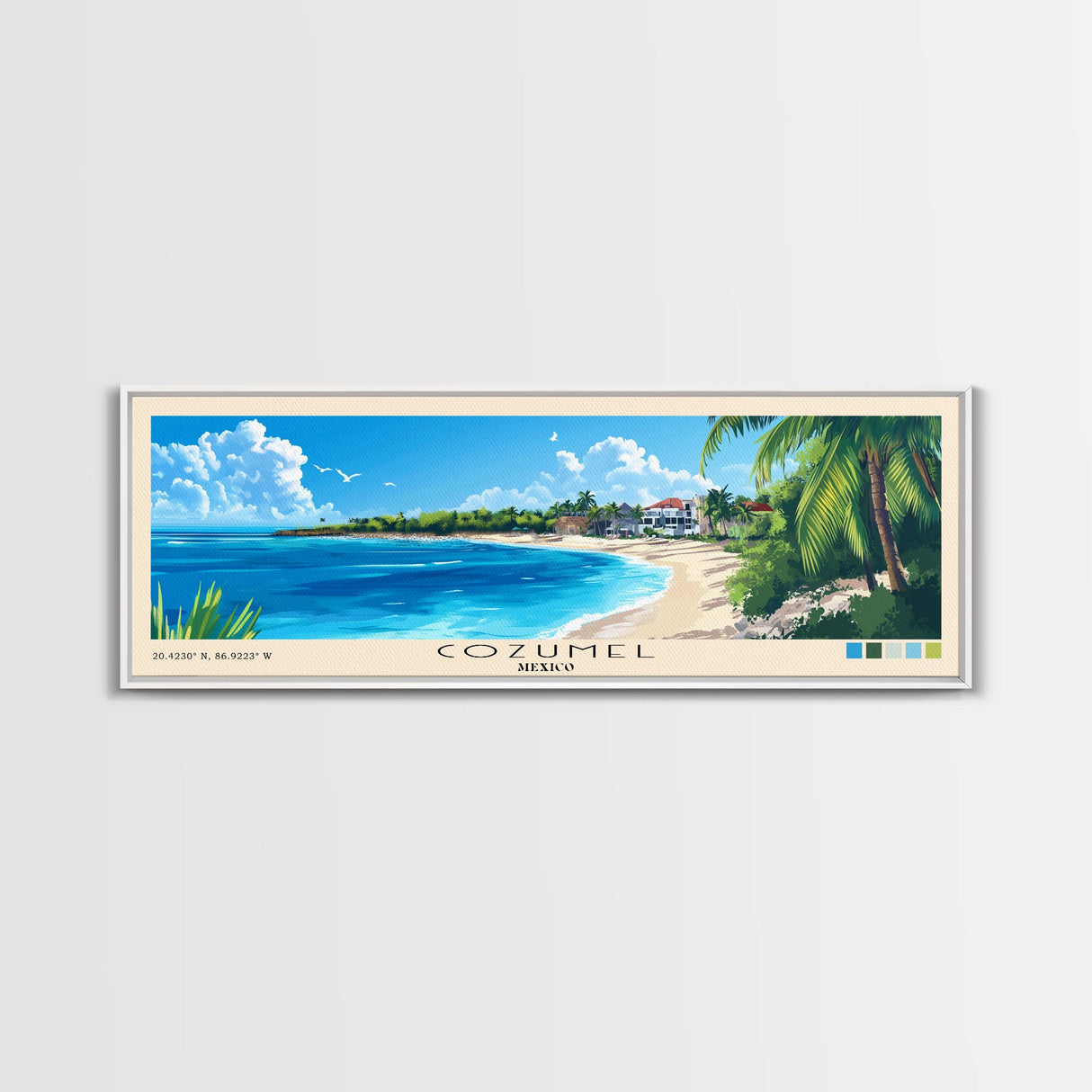 Cozumel, Mexico Panoramic Print, Vacation Gift, Mexico Wall Art, Beach Painting, Beach Decor, Beach Or Lakehouse Art