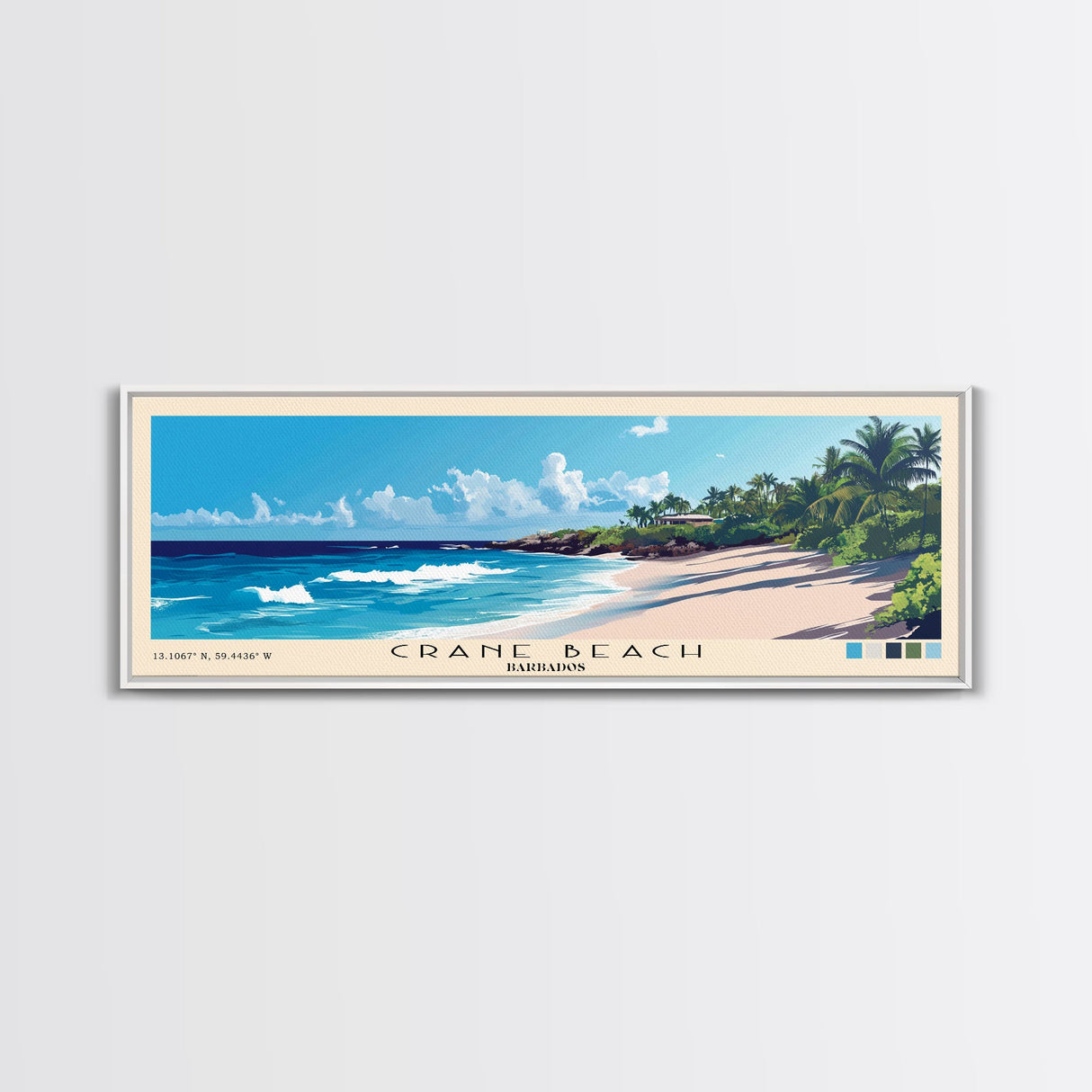 Crane Beach, Barbados Panoramic Print, Vacation Gift, Barbados Wall Art, Beach Painting, Beach Decor, Large Wall Art, Wood Frame Art