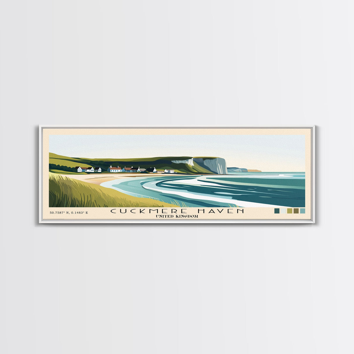 Cuckmere Haven, United Kingdom Panoramic Beach Print, Vacation Gift, United Kingdom Wall Art, Framed Canvas Print, Framed Beach Painting