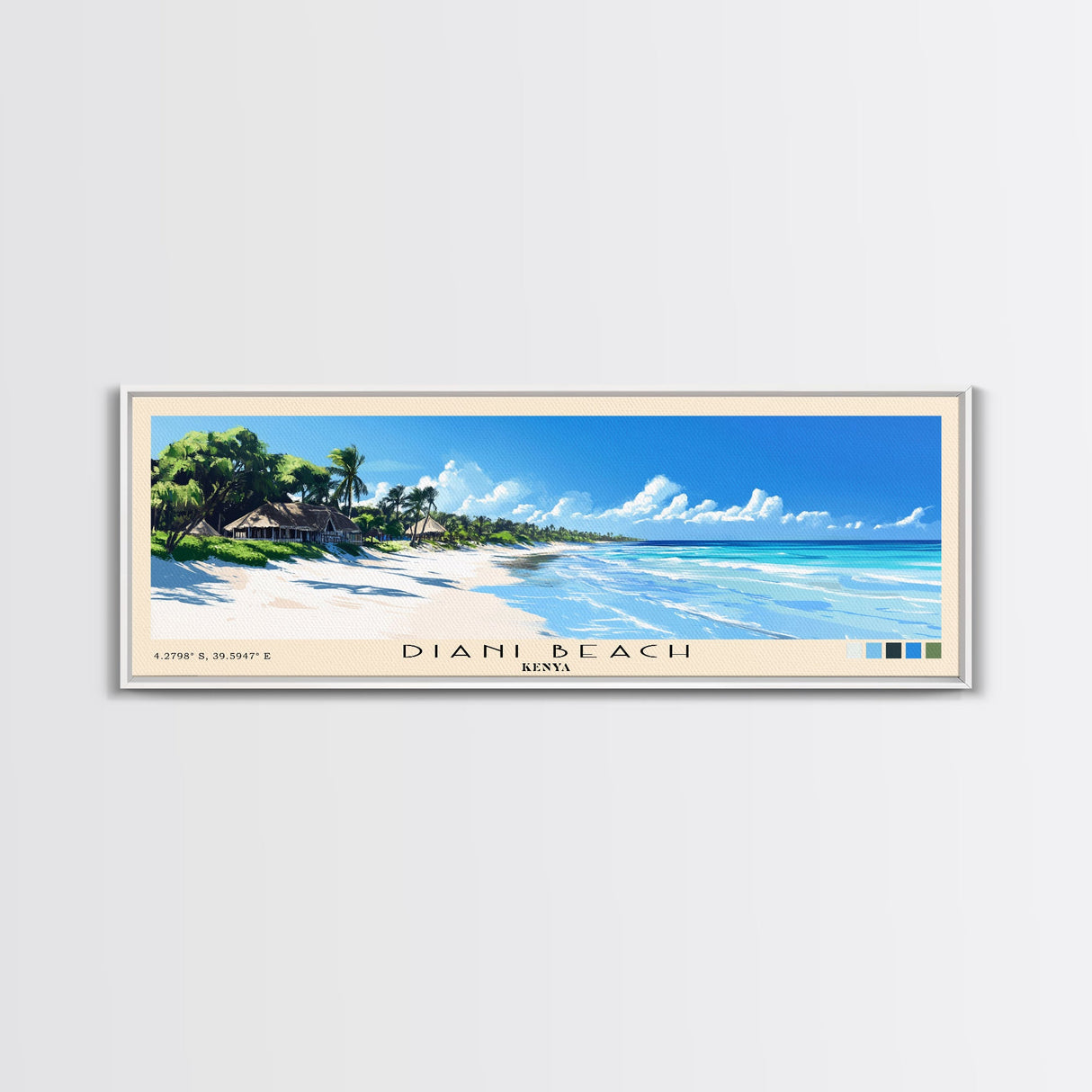 Diani Beach, Kenya Panoramic Beach Print, Vacation Gift, Kenya Wall Art, Framed Canvas Print, Framed Beach Painting