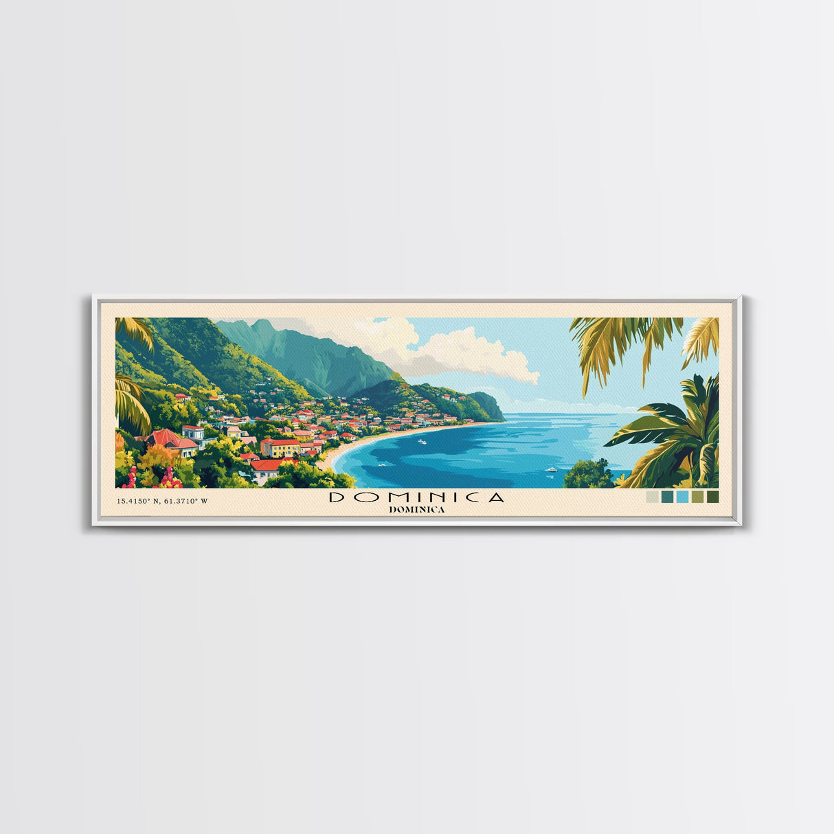 Dominica, Dominica Panoramic Beach Print, Vacation Gift, Dominica Wall Art, Framed Canvas Print, Framed Beach Painting