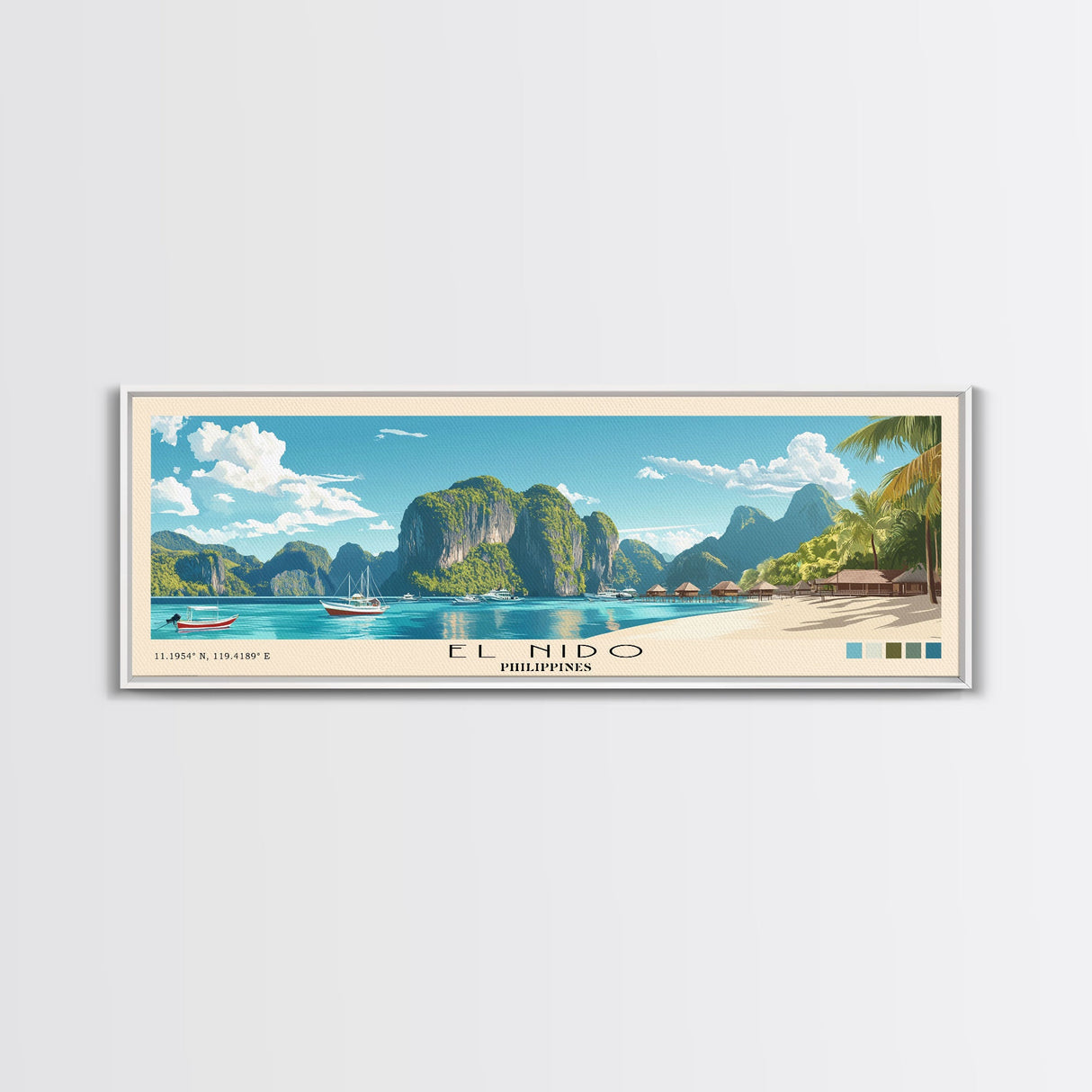 El Nido, Philippines Panoramic Print, Vacation Gift, Philippines Wall Art, Beach Painting, Beach Decor, Large Wall Art, Wood Frame Art