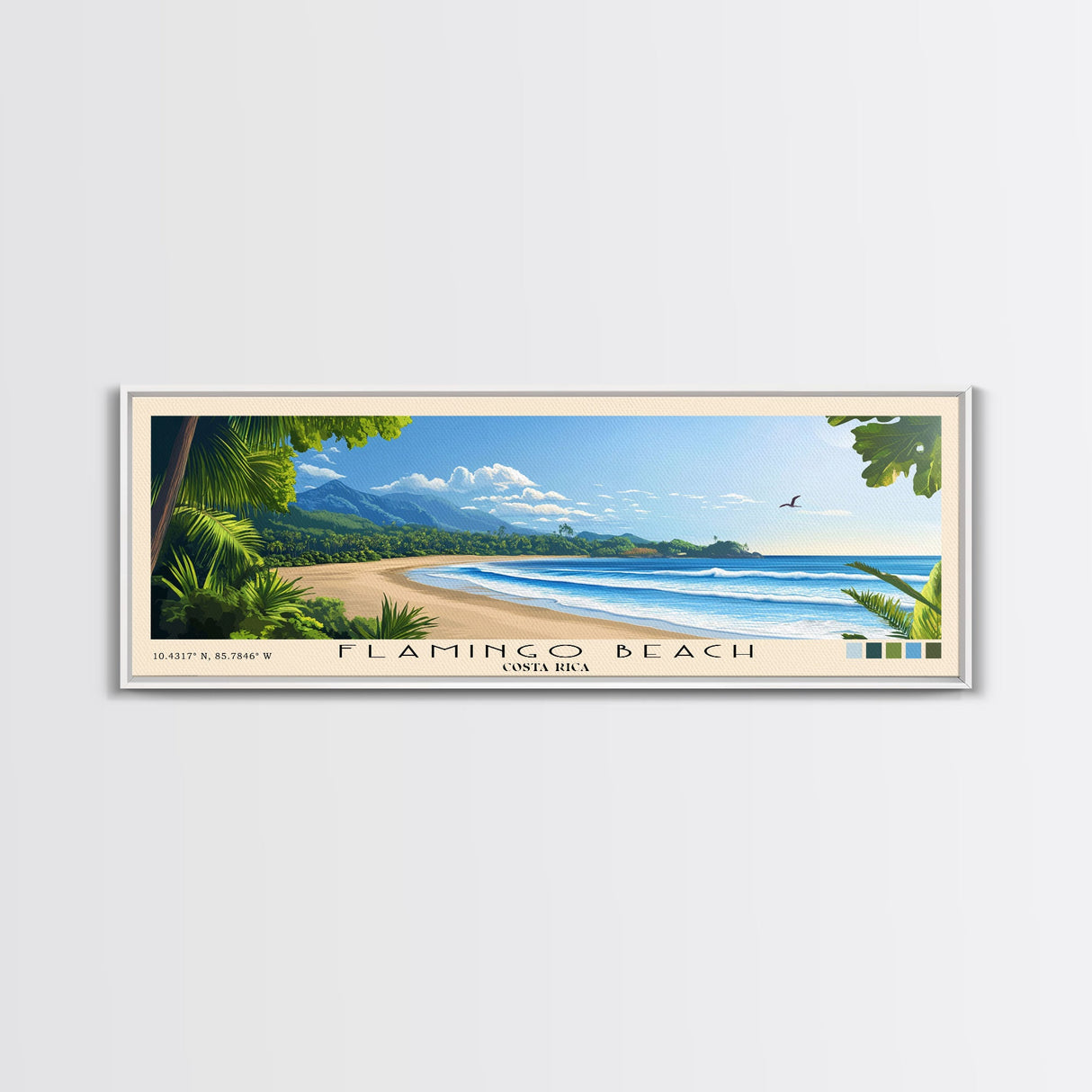 Flamingo Beach, Costa Rica Panoramic Beach Print, Vacation Gift, Costa Rica Wall Art, Framed Canvas Print, Framed Beach Painting