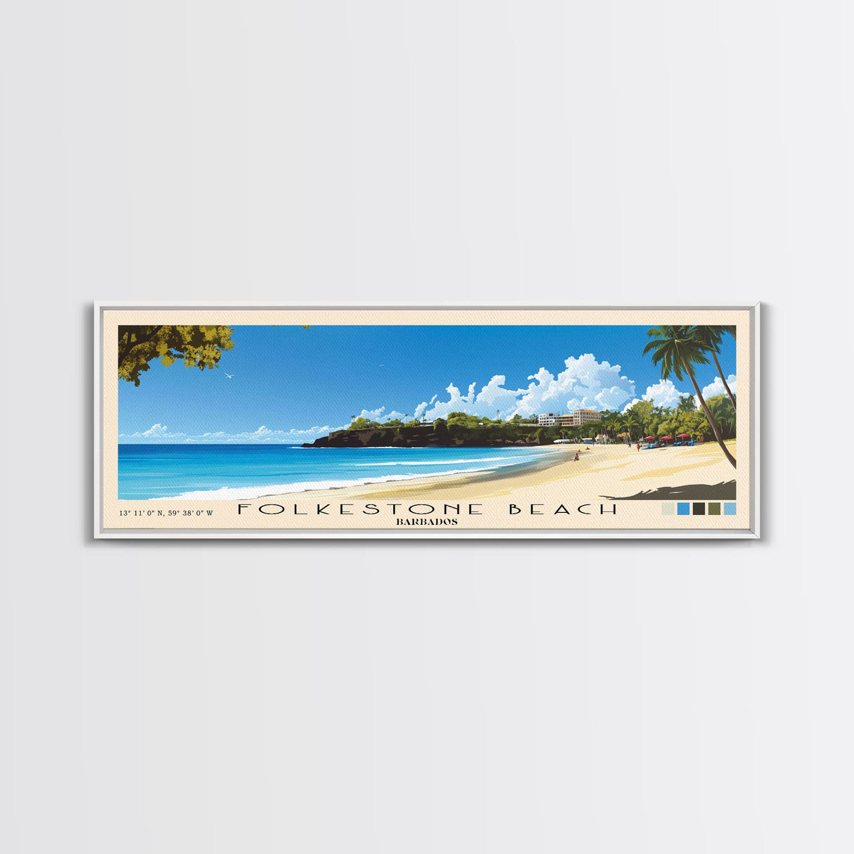 Folkestone Beach, Barbados Panoramic Print, Vacation Gift, Barbados Wall Art, Beach Painting, Beach Decor, Beach Or Lakehouse Art