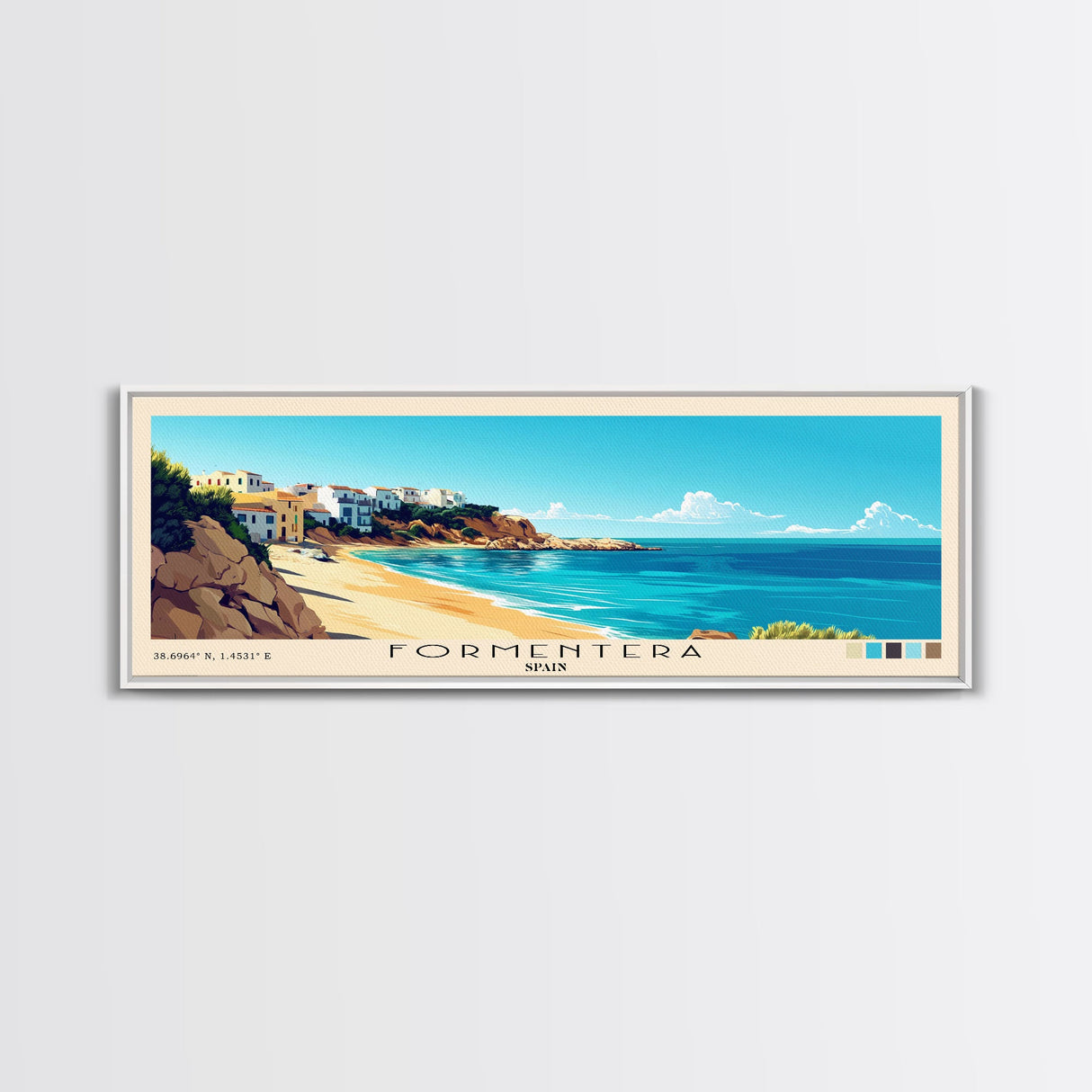 Formentera, Spain Panoramic Beach Print, Vacation Gift, Spain Wall Art, Beach Painting, Beach Decor, Beach Painting