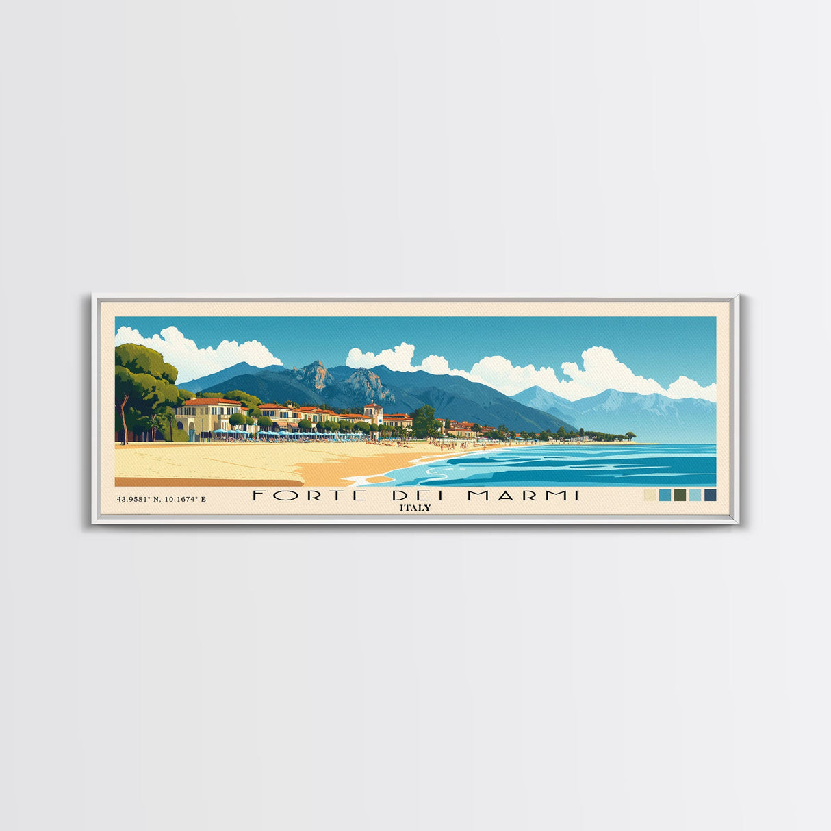 Forte dei Marmi, Italy Panoramic Beach Print, Vacation Gift, Italy Wall Art, Framed Canvas Print, Framed Beach Painting