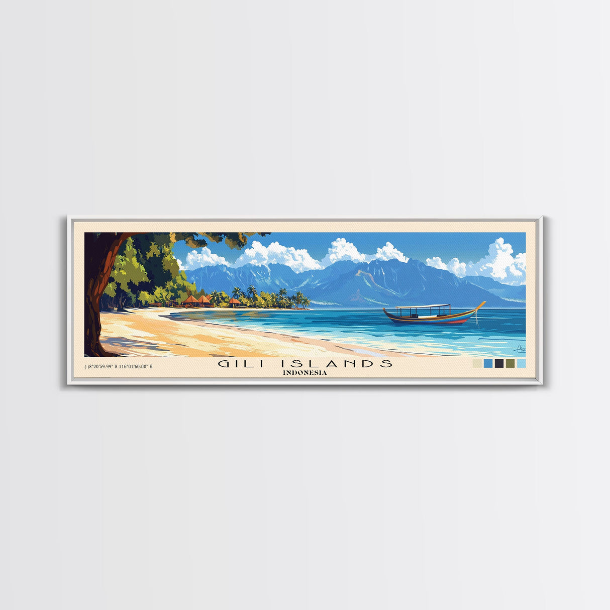 Gili Islands, Indonesia Panoramic Print, Vacation Gift, Indonesia Wall Art, Beach Painting, Beach Decor, Beach Or Lakehouse Art