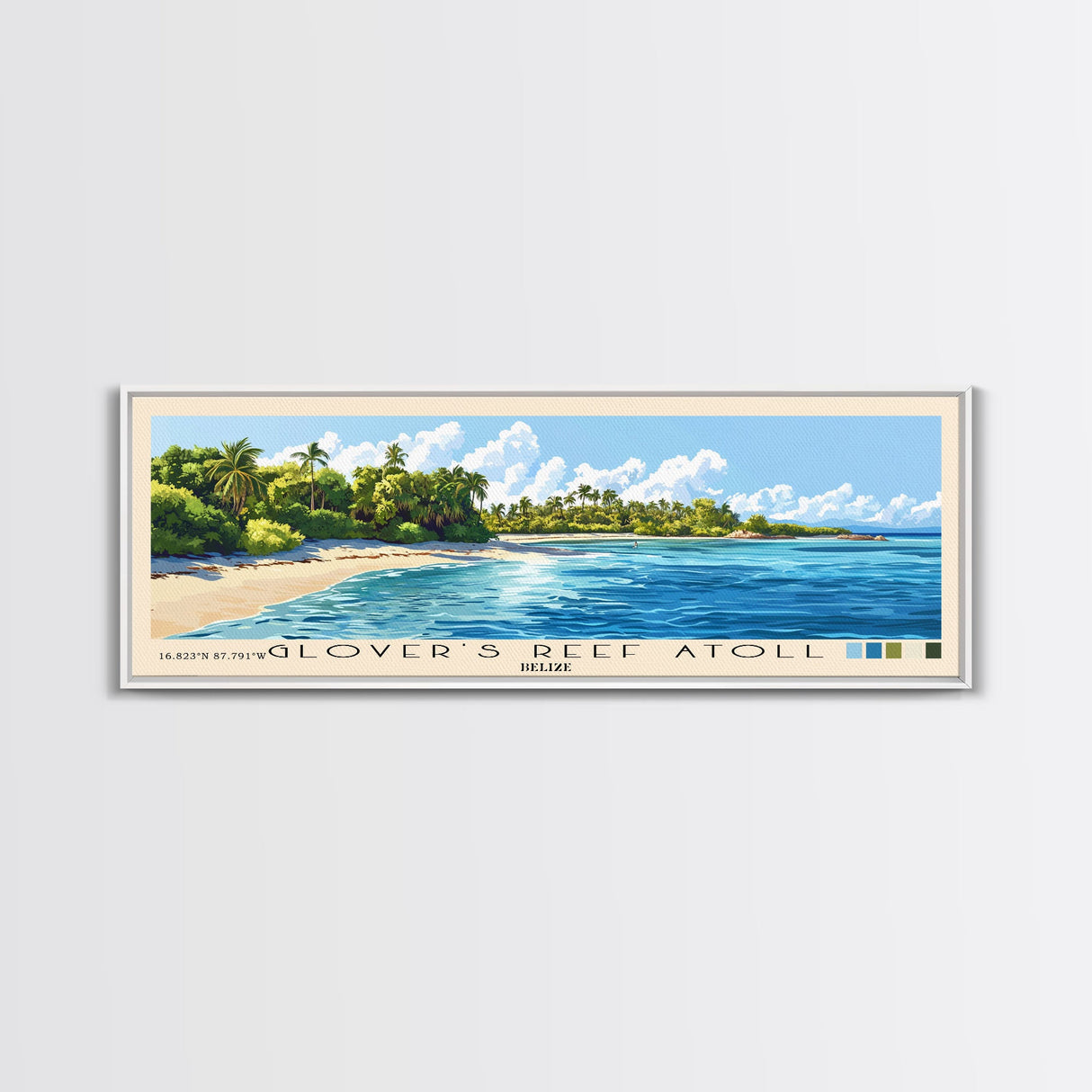 Glover’s Reef Atoll, Belize Panoramic Print, Vacation Gift, Belize Wall Art, Beach Painting, Beach Decor, Beach Or Lakehouse Art