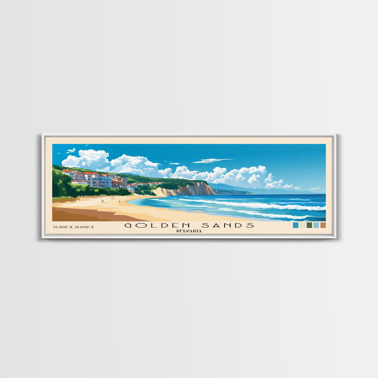 Golden Sands, Bulgaria Panoramic Print, Vacation Gift, Bulgaria Wall Art, Beach Painting, Beach Decor, Large Wall Art, Wood Frame Art