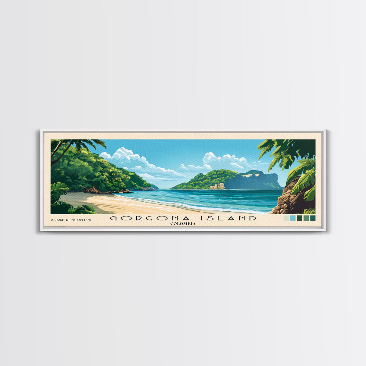 Gorgona Island, Colombia Panoramic Beach Print, Vacation Gift, Colombia Wall Art, Beach Painting, Beach Decor, Beach Painting