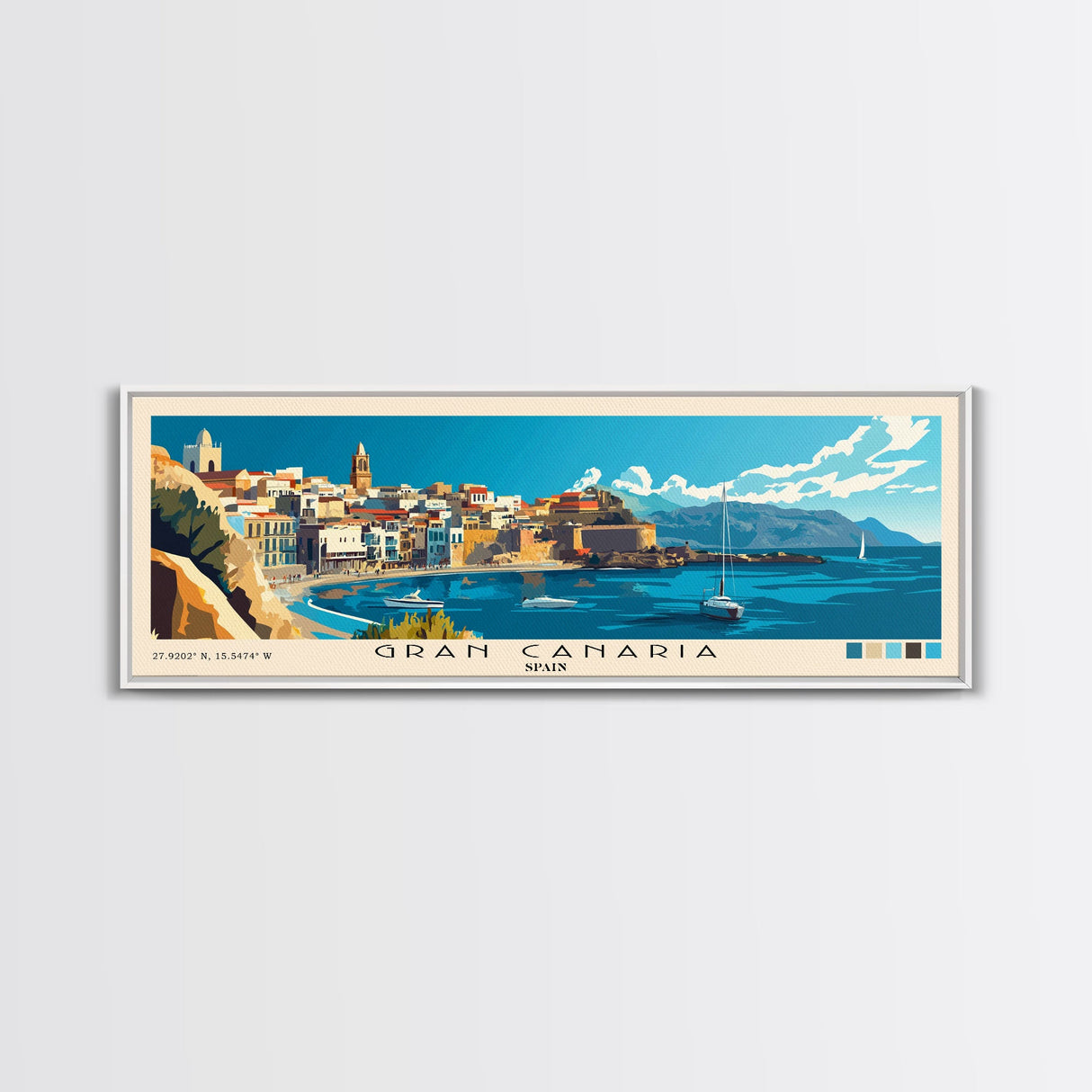 Gran Canaria, Spain Panoramic Print, Vacation Gift, Spain Wall Art, Beach Painting, Beach Decor, Beach Or Lakehouse Art