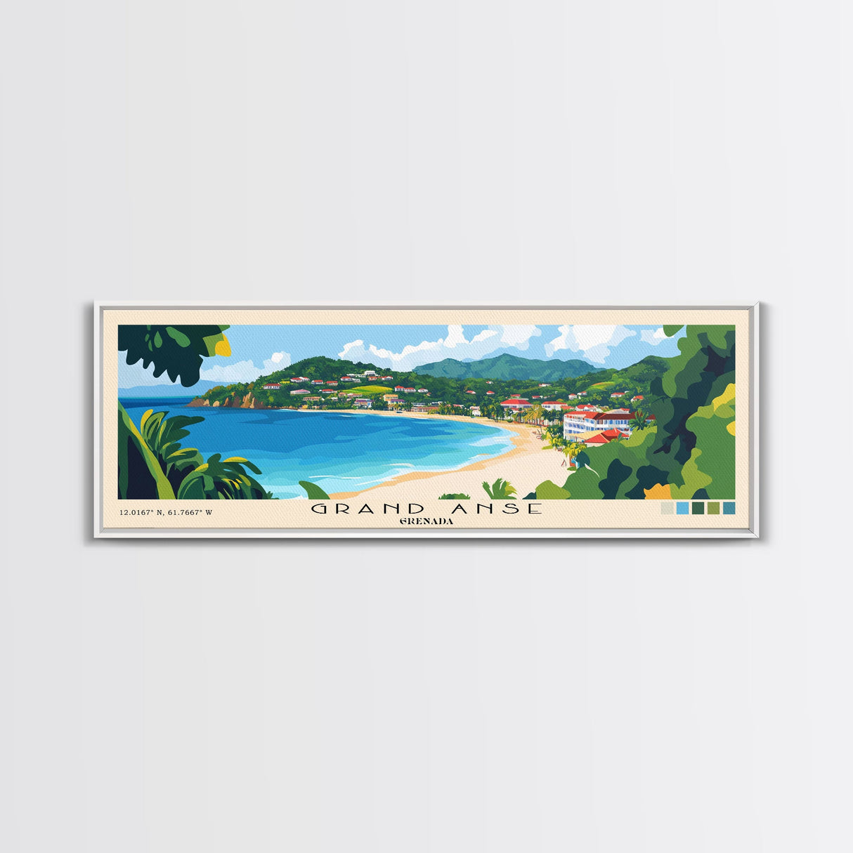 Grand Anse, Grenada Panoramic Print, Vacation Gift, Grenada Wall Art, Beach Painting, Beach Decor, Large Wall Art, Wood Frame Art