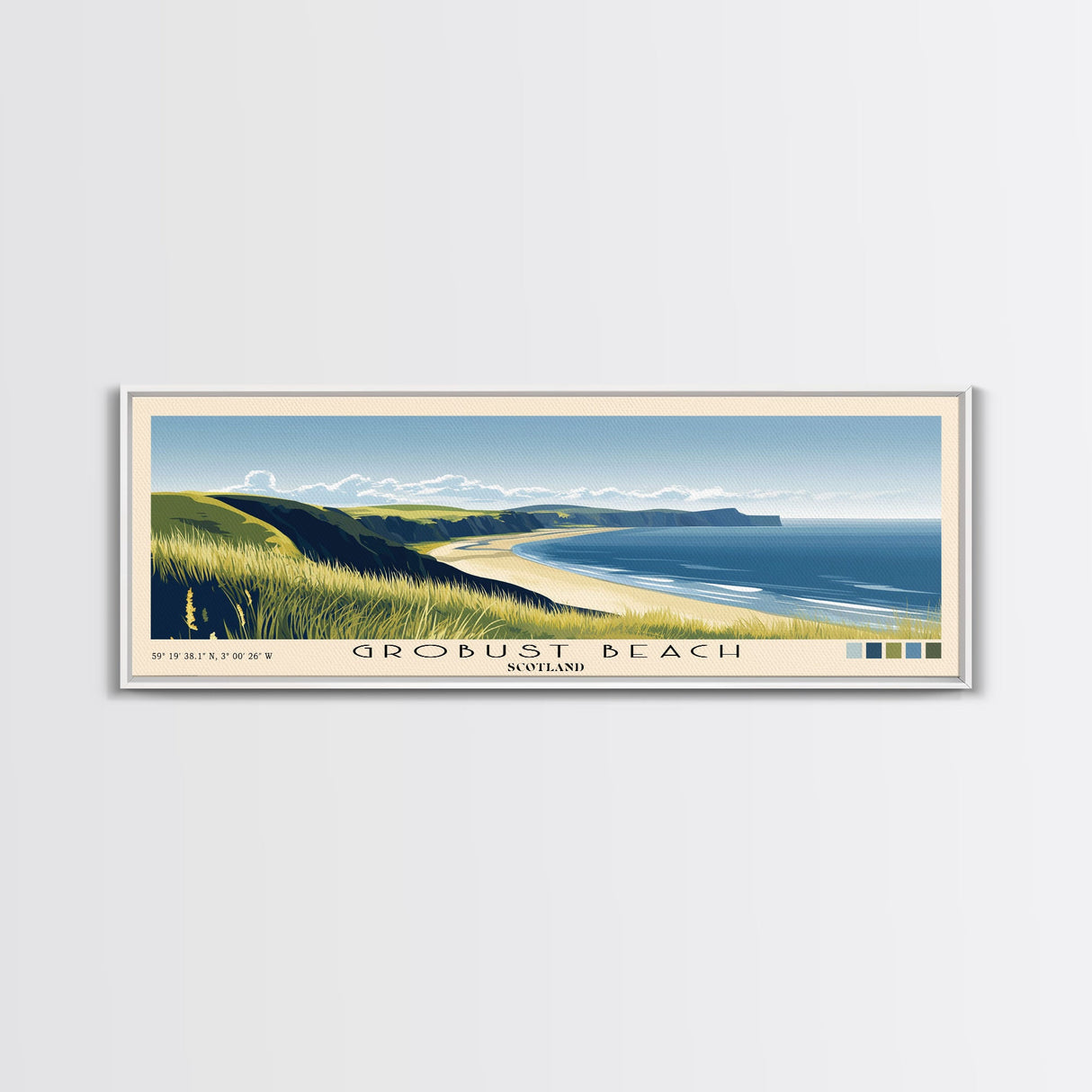 Grobust beach, Scotland Panoramic Beach Print, Vacation Gift, Scotland Wall Art, Beach Painting, Beach Decor, Beach Painting