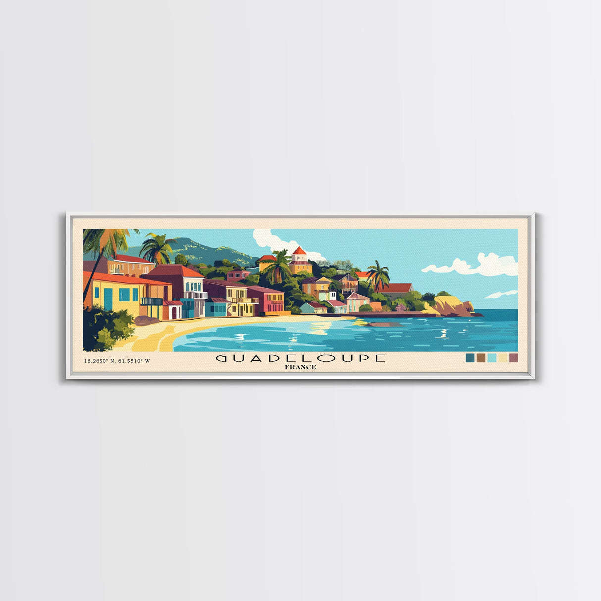 Guadeloupe, France Panoramic Beach Print, Vacation Gift, France Wall Art, Framed Canvas Print, Framed Beach Painting